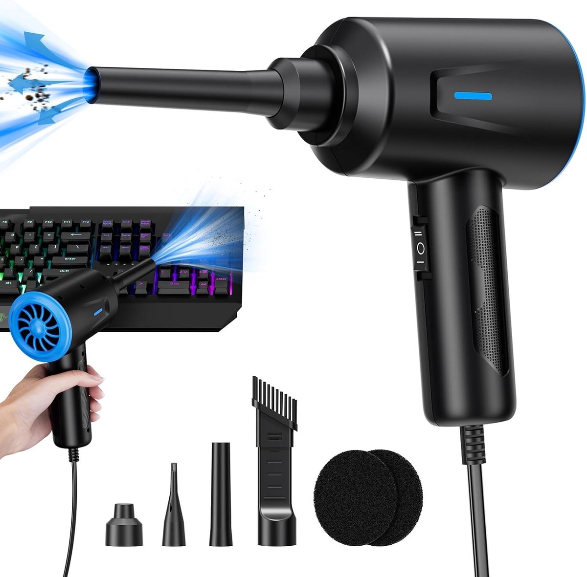 Persluchtblazer – 5,74 oz perslucht spray – elektrische perslucht met 2 snelheden voor het reinigen van de pc – bank – toetsenbord – auto