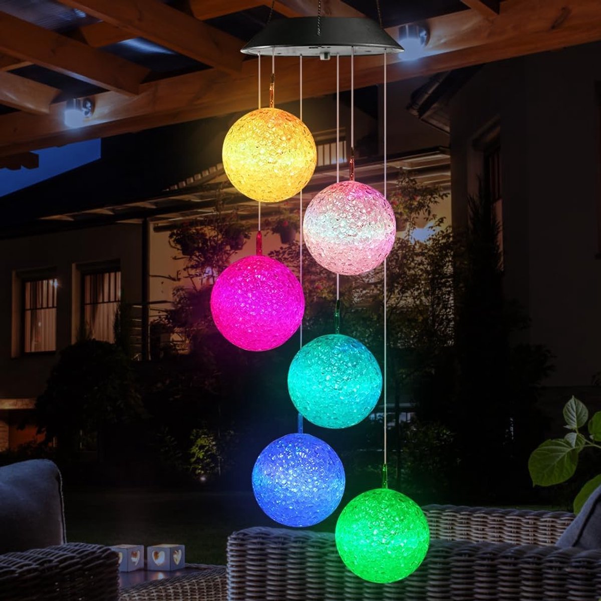 Windspel op zonne-energie, voor in de tuin, hangend tuindecoratie, balkon, decoratie, windspel op zonne-energie, voor boom, balkon, binnenplaats, bruiloft, kleurrijk