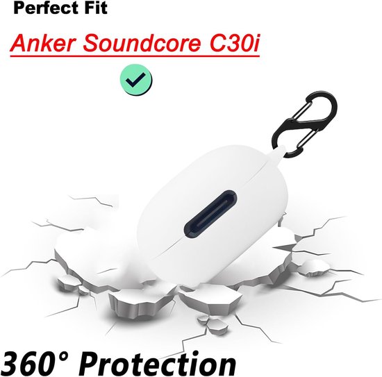 hoes voor Anker Soundcore C30i tas, stootvaste beschermhoes en huid beschermhoes voor Anker Soundcore C30i met sleutelhanger (wit) — afbeelding 4