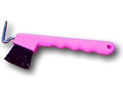 Hoefkrabber voor paarden ezel geiten hoef met extra stevige borstel en ergonomische handgreep (Pink (2X))