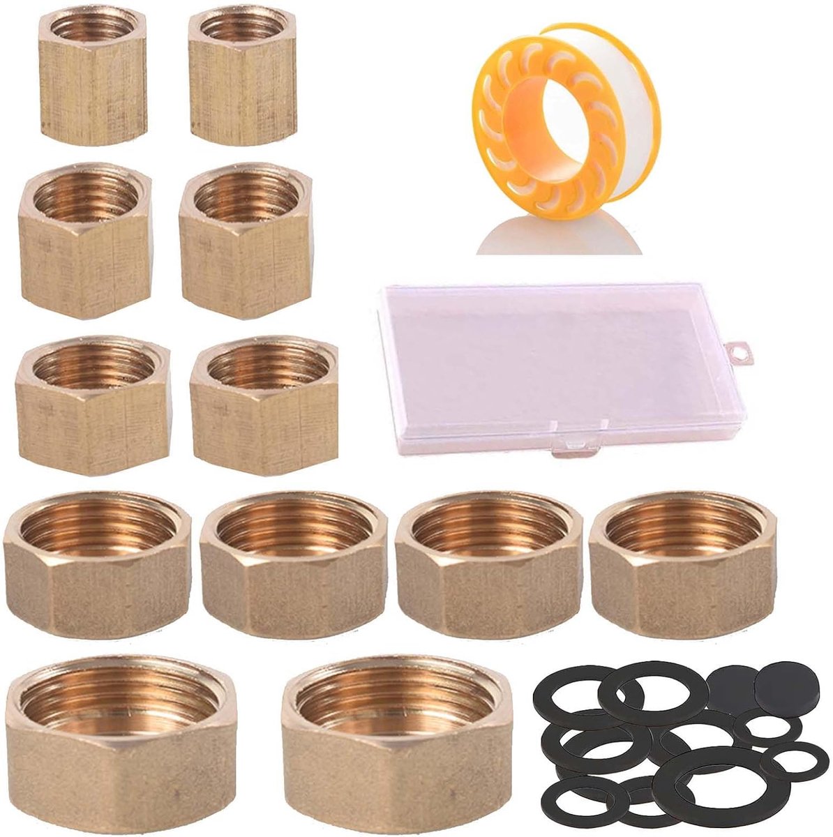 12 stuks blindstops waterleiding, afdichting 3/4 blindstoppen 1/2 inch 1/8 1/4 3/8 inch, afsluitstop messing, verwarmingsbuisafdekking voor tuin, outdoor, waterleidingen met montagetoebehoren