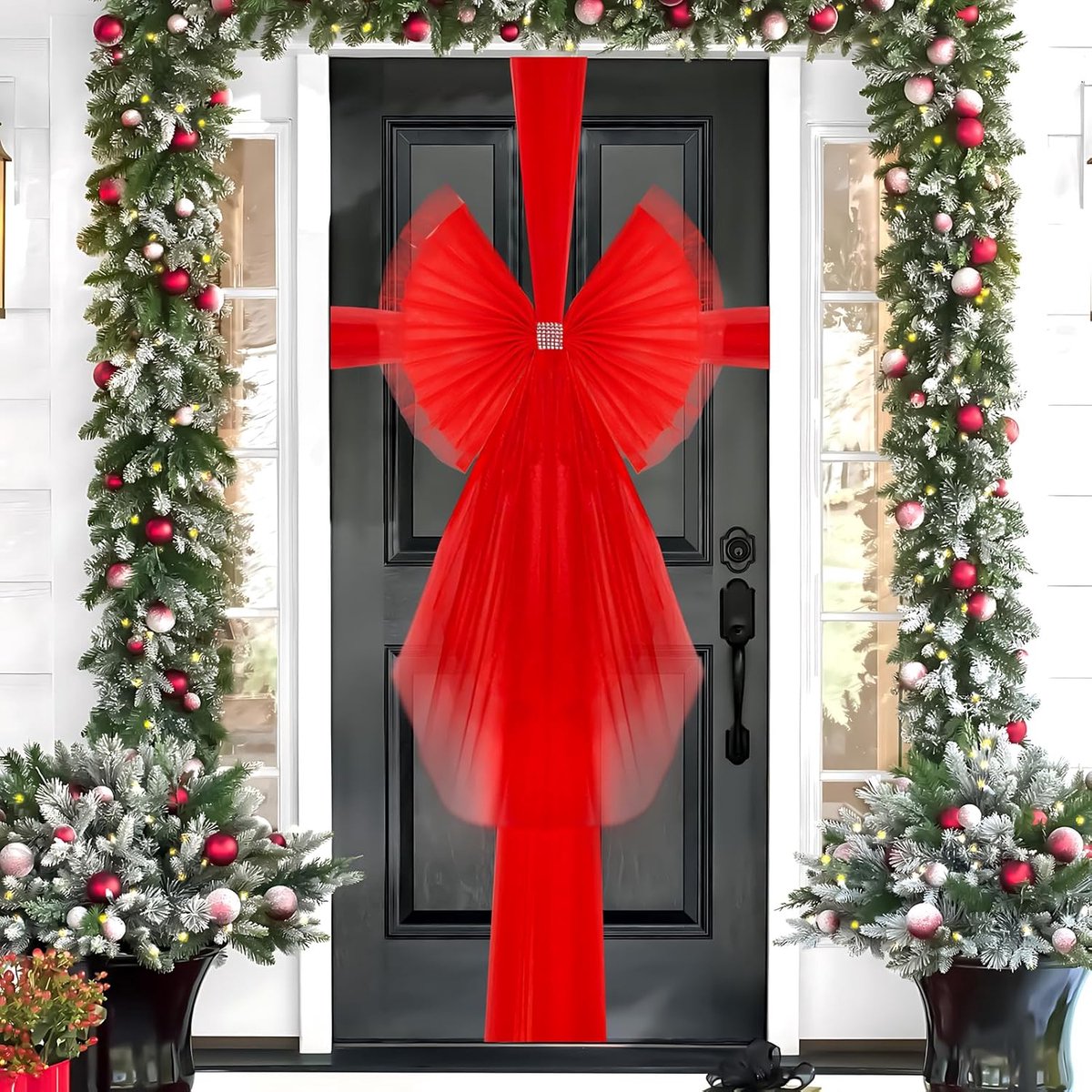 Strikken, kerststrikken voor deur, kerstdecoratie, voordeur, fluwelen strik voor het decoreren van kerstbomen binnen en buiten, deuren en ramen, 75 x 750 cm
