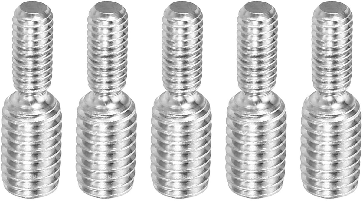 M4 x M6 x 20 dubbele schroefdraadbouten, 5-delige set 304 roestvrij stalen stangbouten, schroefdraad, reduceeradapter voor meubelbeslag, 21 mm lang