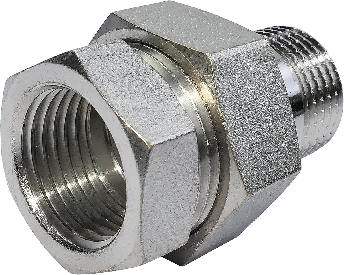 - C53449 - Rechte mengkoppeling - 1/2" schroefaansluiting - buiten-/binnendraad - metaal - M/F verloopstuk met O-ring