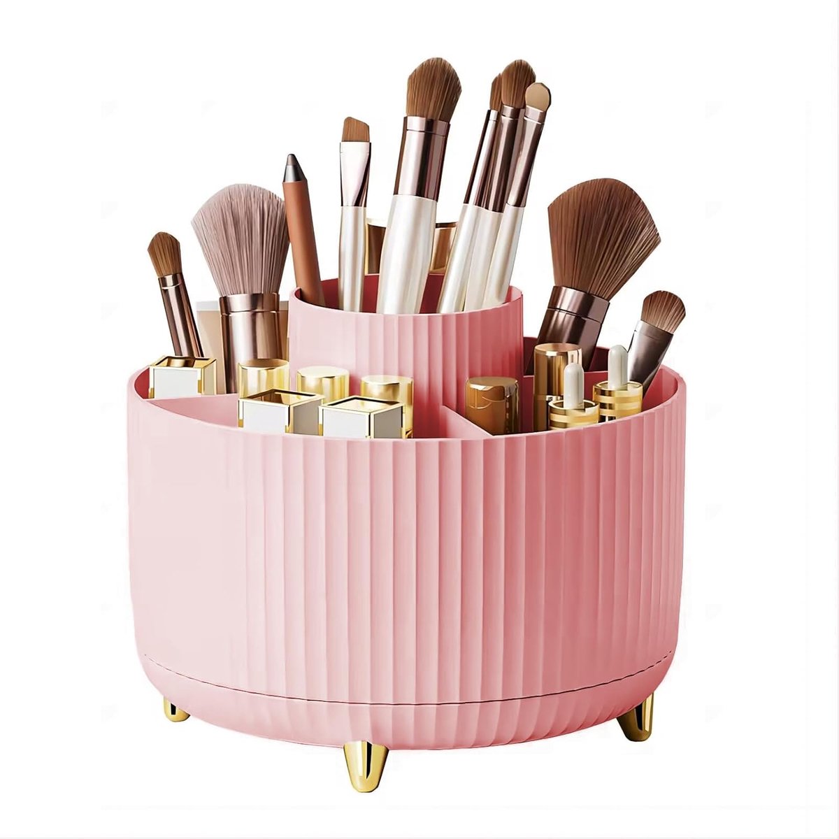 Grote Capaciteit Make-up Borstelhouder, 360° Roterende Make-up Organizer, 5-sleuven Make-up Borstels Cup, voor Decoratie van de Kaptafel, Badkamer Aanrechtbladen, Bureau Opslagcontainer