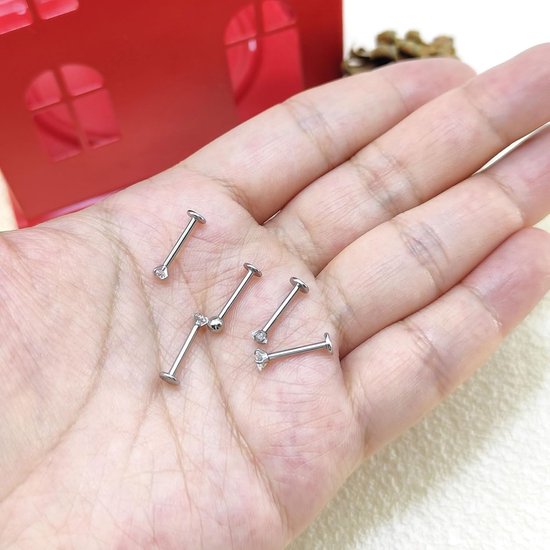 5 stuks lippiercing, 10 mm, oorbellen, roestvrij staal, 16 g, labret, zilver, goud, helix, medusa, labret, tragus, piercing, maan, Cz, vlinder, hart — afbeelding 4
