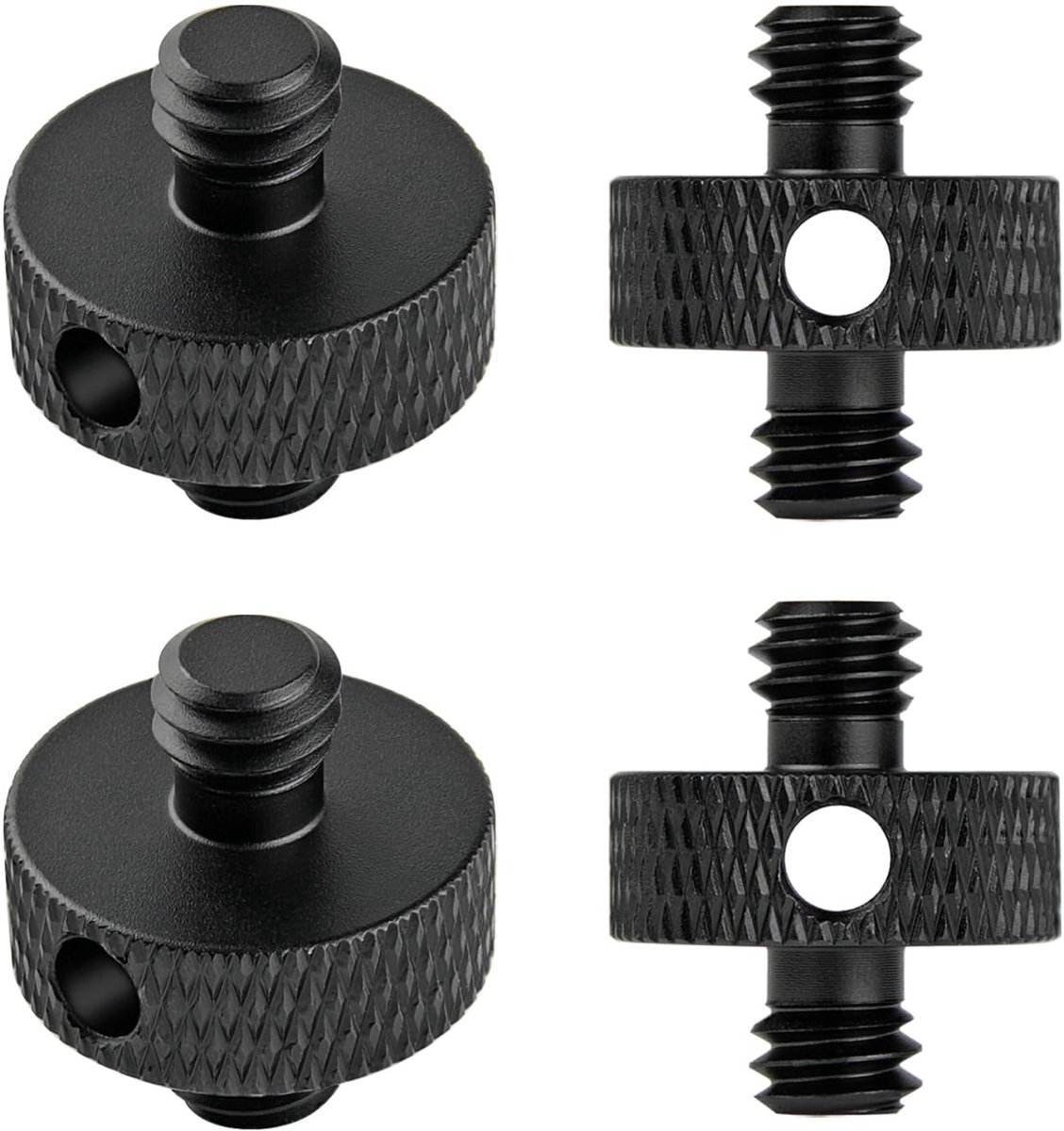 1/4 mannelijk naar 1/4 mannelijke statiefschroef adapter voor camera statief microfoonhouder microfoonhouder lichtstandaard DSLR kooi 4-delige set (zwart)