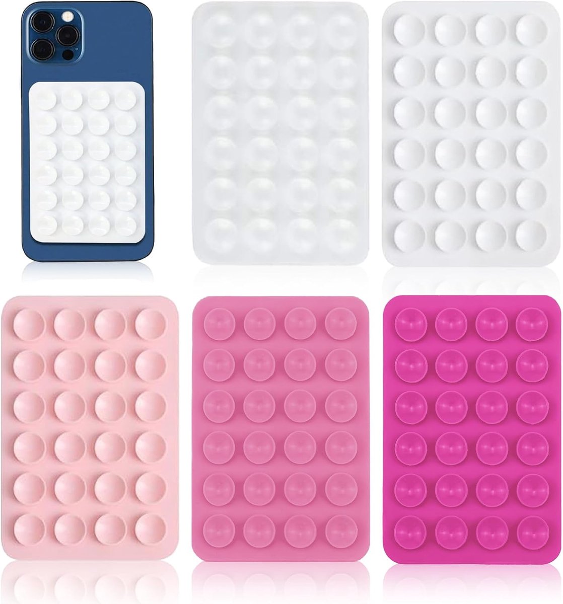 5 Stuks Siliconen Zuignap Telefoonhouder, Antislip, Kleverige Telefoonhoes voor Muren, Glas, Tegels (Wit, Roze)