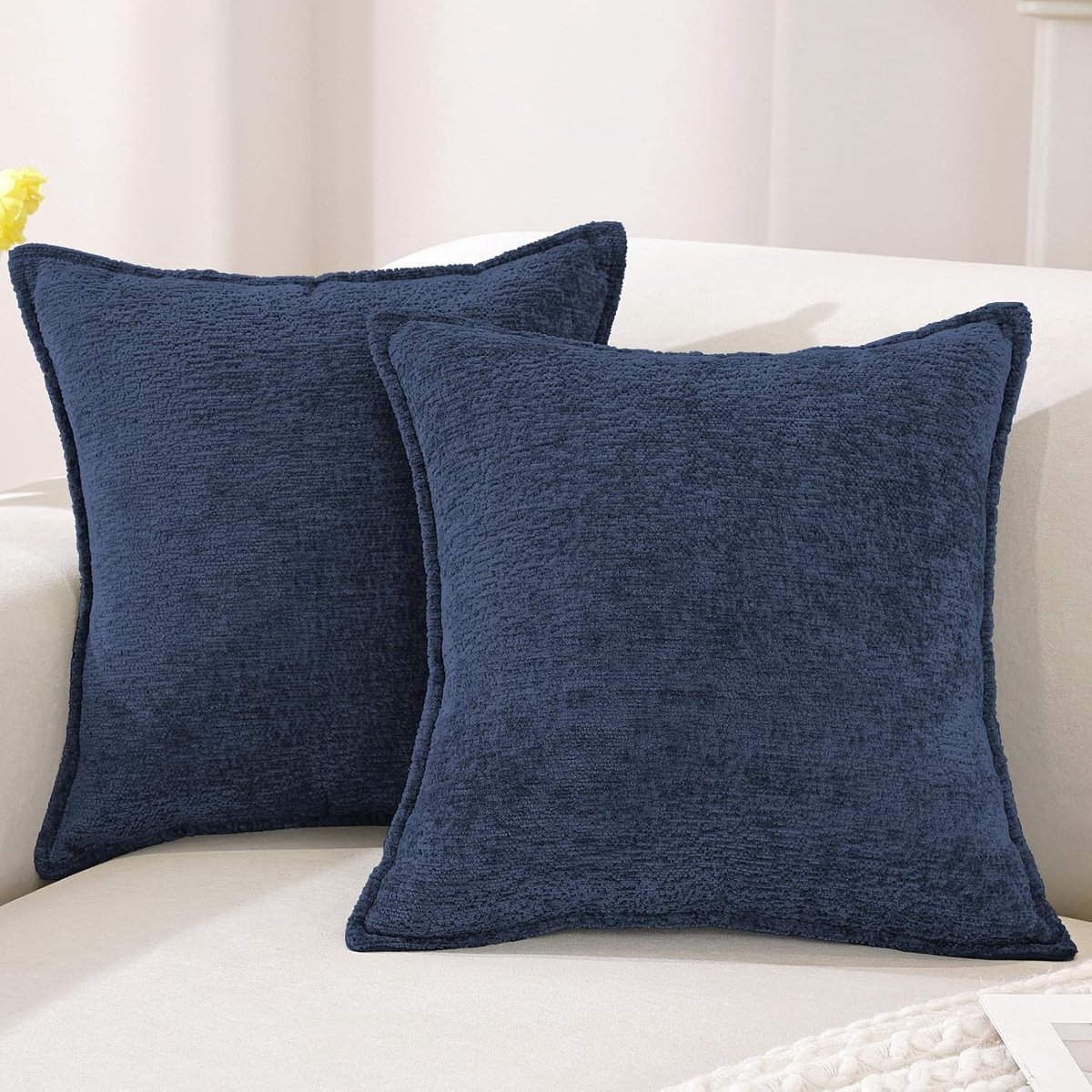 Chenille Kussenhoezen 60x60 2er Set, Zachte Decoratieve Kussenhoes, Moderne Kussensloop Met Onzichtbare Rits, Duurzaam Kussenslopen Voor Woonkamer,Bank,Slaapkamer, Marineblauw