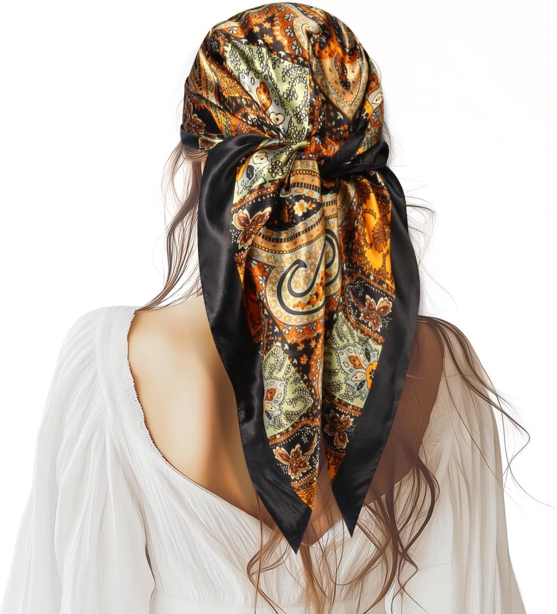 satijnen sjaal, zijden bandana's, bandana voor dames, 90 x 90 cm, retro sjaal, vierkante sjaal, elegante zijden sjaal, haarbandana, boho-sjaal, hoofddeksel