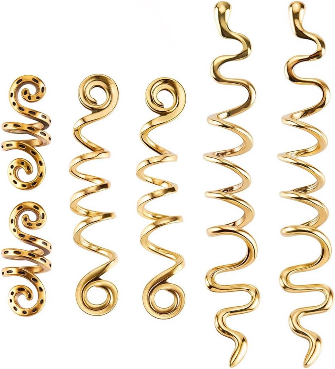 1 Doos Met 2 Stuks In 3 Stijlen Slangenhaar Sieraden Gouden Vlecht Clip Metalen Legering Vintage Dreadlock Kralen Loc Coils Manchetten Decoratie Haarspelden Accessoires Voor Halloween Feest