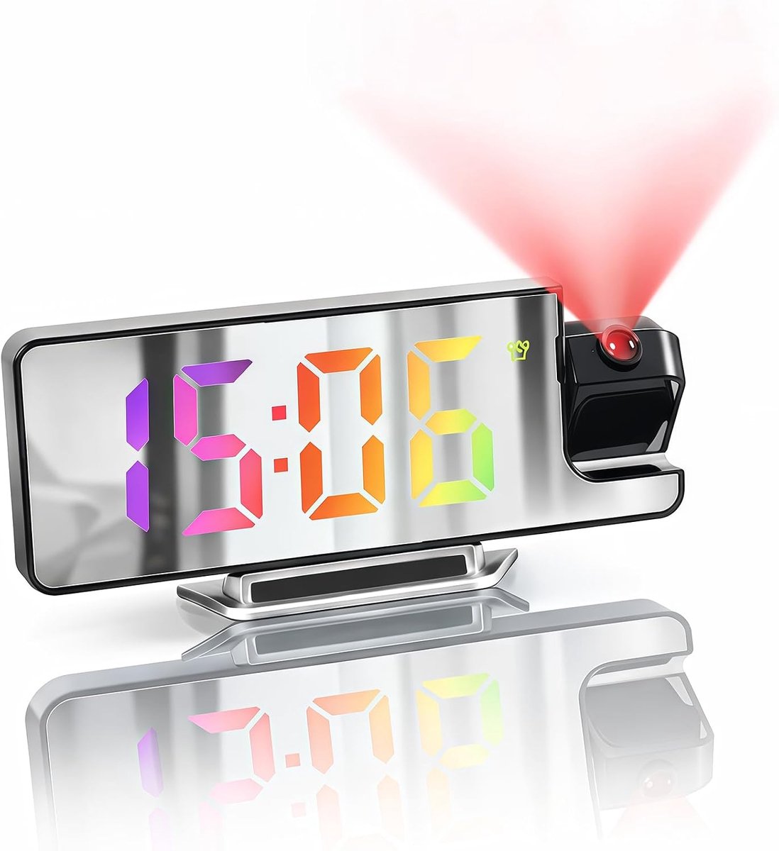 Wekker met projectie, digitaal alarm met temperatuurdatum 12/24 uur, helderheid instelbaar, volume instelbaar, 180° digitale wekker, projector 180° draaibaar, voor kinderen, personen