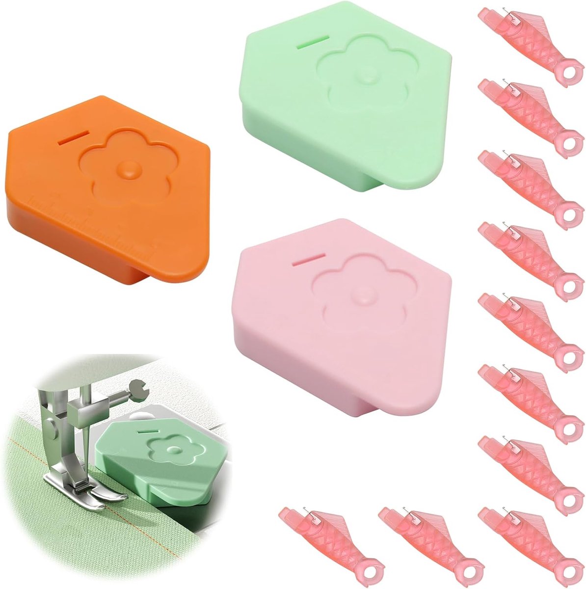 3 Stuks Magnetische Naadgeleider voor Naaimachines, Multifunctionele Veelhoekige Zoomhulp met Schaal, Precisie Naai- en Zoomaccessoires, Inclusief 10 Draadinstekers