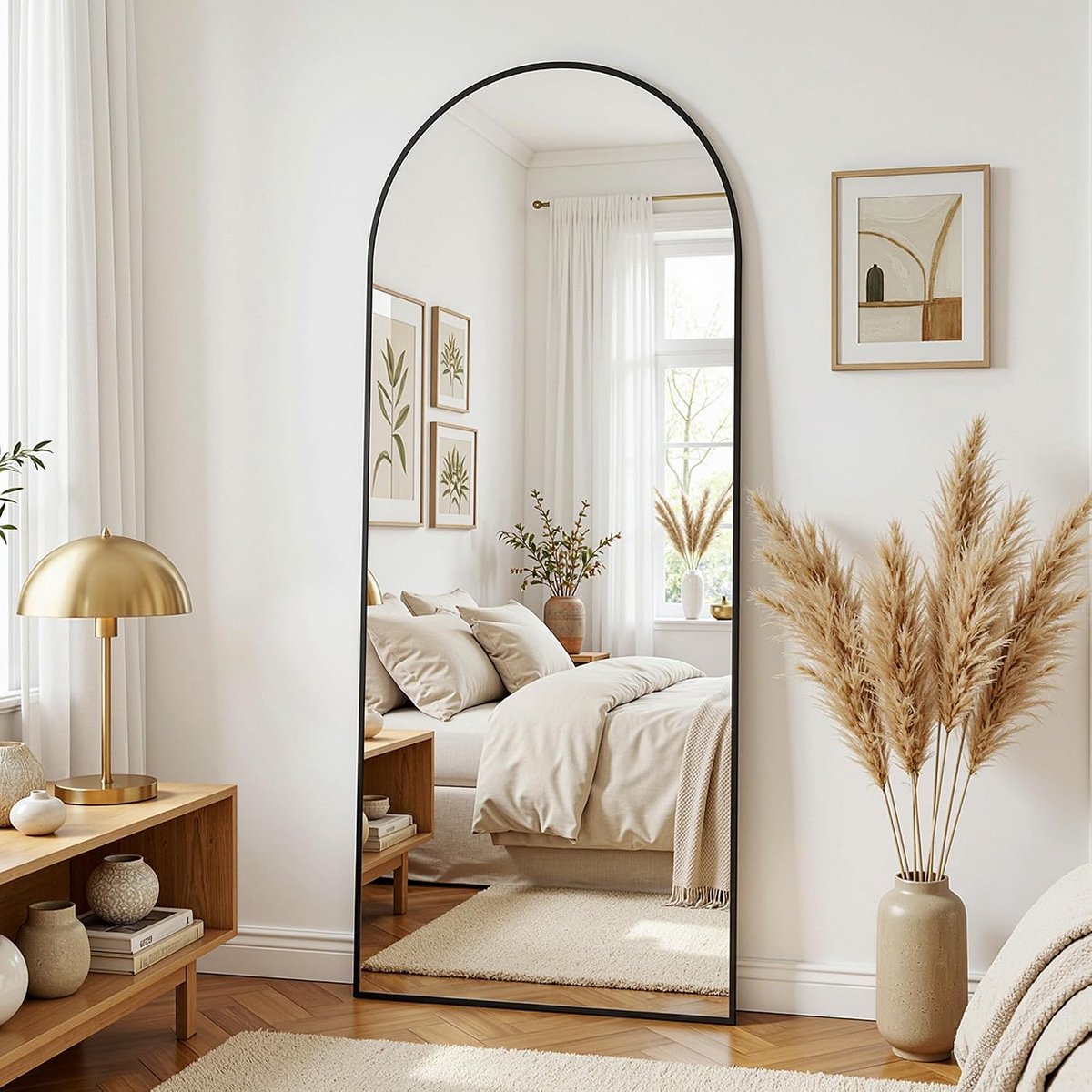 163 x 54 cm full-body spiegel, gebogen staande spiegel, frame van aluminiumlegering, onbreekbaar glas, vloerspiegel voor woonkamer, kleedkamer, zwart