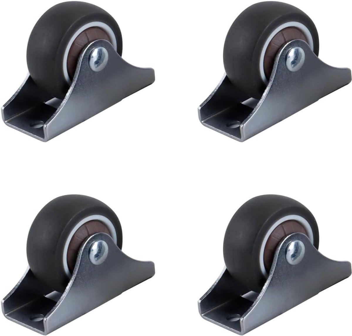 4 stuks kleine, geluidsarme TPR-rubberen wielen 38x17mm meubelwielen zonder rem, zwenkwielen met montageplaat, capaciteit 20 kg