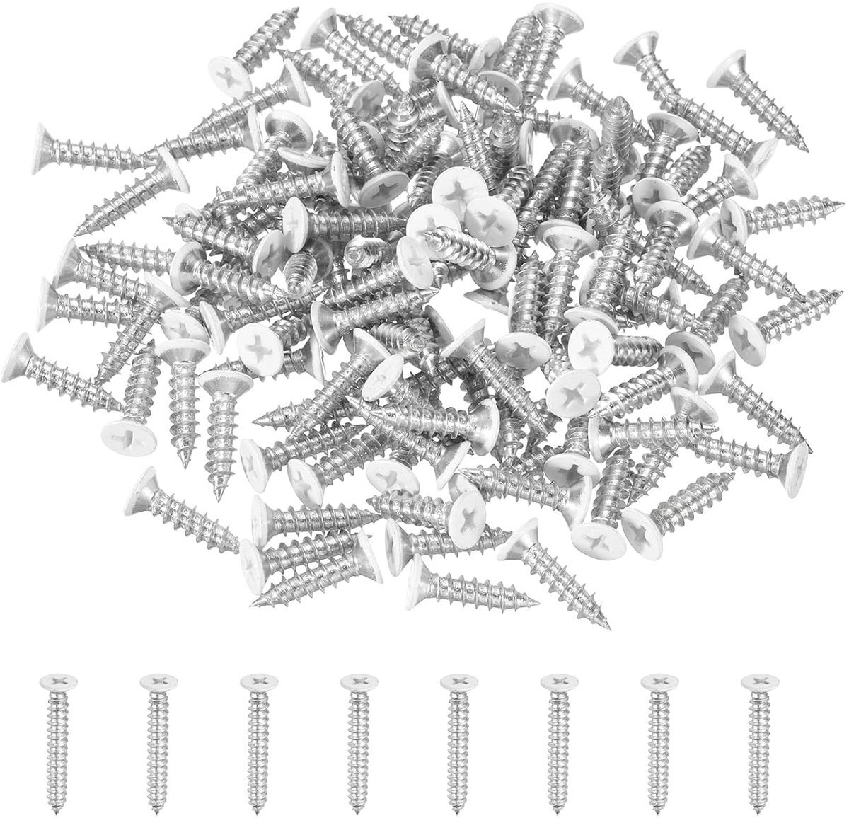 120 stuks ST5 x 20 mm witte plaatschroeven met platte kop, zelfborende schroeven van verzinkt staal voor plaatschroeven, metalen schroeven, zilver