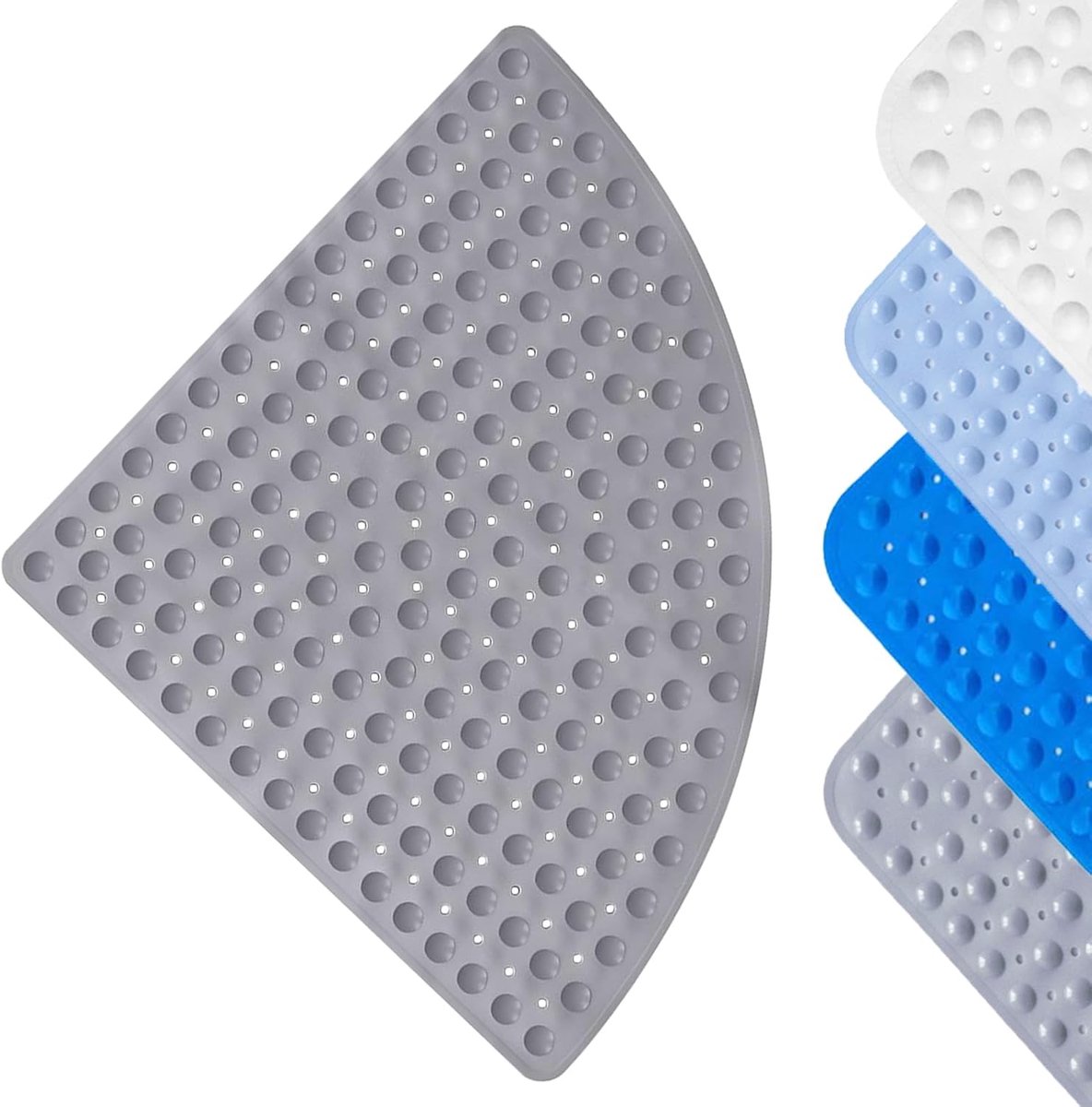 Douchemat, 70 x 70 cm, 1 stuk, antislip, hoekdouchemat met zuignappen, antislip badmat met afvoergaten, voor sauna of bad (grijs)