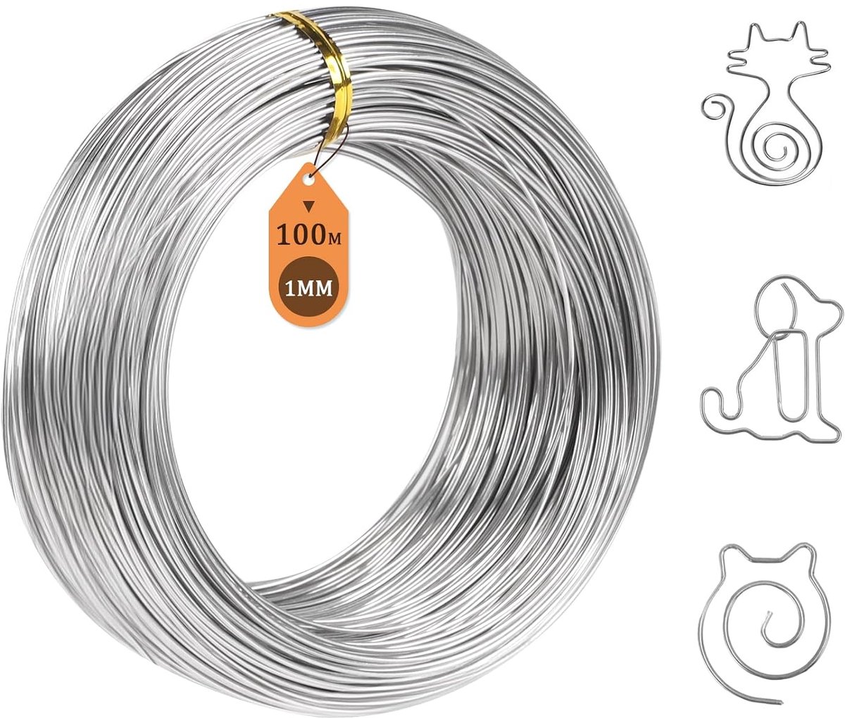 Roestvrijstalen draad Ø 1,0 mm roestvrij veerstaaldraad lengte 100 m zacht staaldraad, zilver, knutseldraad, 304 roestvrij staaldraad, binddraad voor doe-het-zelf knutselen, tuinkabel