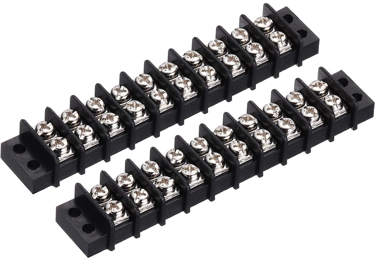 Dubbele rij klemlijst 300 V 20 A 10P barrièreklemmen met schroef PA66 voor kabelaansluiting 112 mm x 21 mm x 13 mm 2 stuks