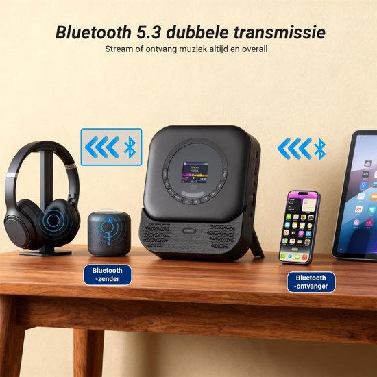 Lìon® CD Speler Draagbare - 6W - CD Speler - Draagbare Bluetooth CD Speler - Zwart - 15cm x 3cm x 15cm van lion — afbeelding 4