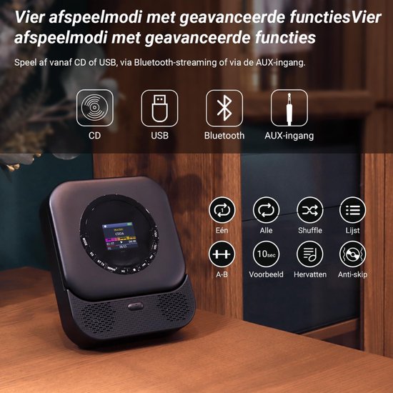 Lìon® CD Speler Draagbare - 6W - CD Speler - Draagbare Bluetooth CD Speler - Zwart - 15cm x 3cm x 15cm van lion — afbeelding 3