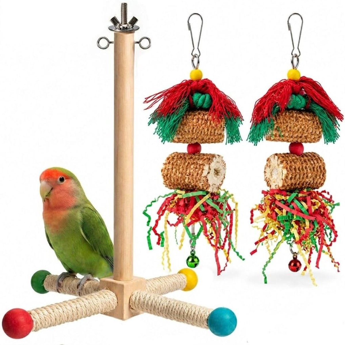 Speelgoed voor grote vogels, parkietenspeelgoed voor gekooide vogels, geschikt voor Afrikaanse grijs, ara's, kaketoes, Amazone-papegaaien en andere kleine en middelgrote papegaai