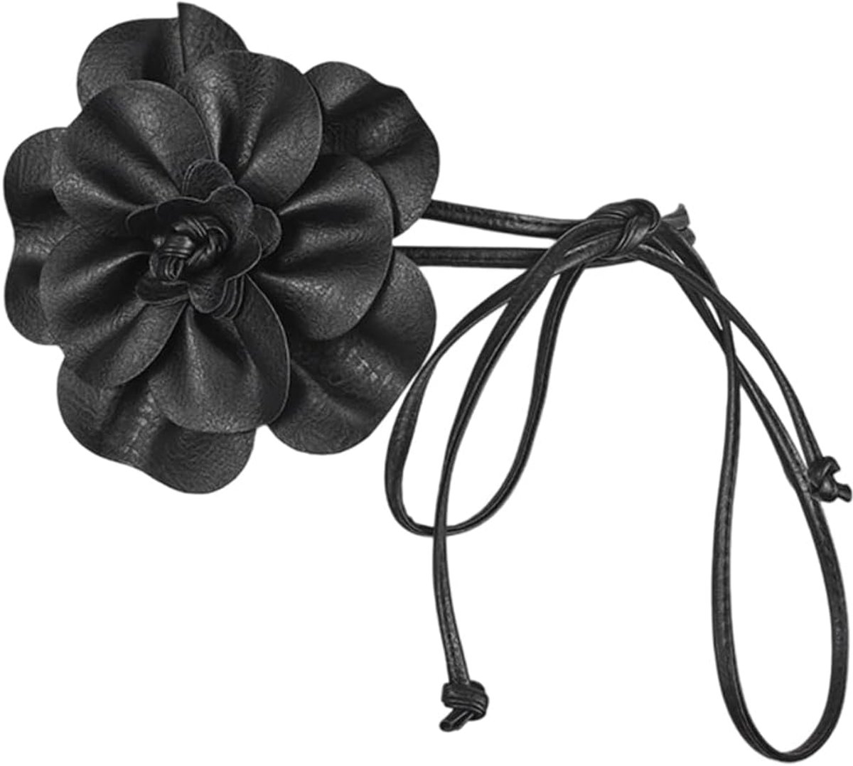 6mm PU Lederen Skinny Taille Riem Zwart Boho Bloem Lederen Touw Kwastje Tailleband Dunne Elegantes Grote Bloem Decor Riemen Slanke Taille Band Band voor Vrouwen Jurk Shirts Bruiloft