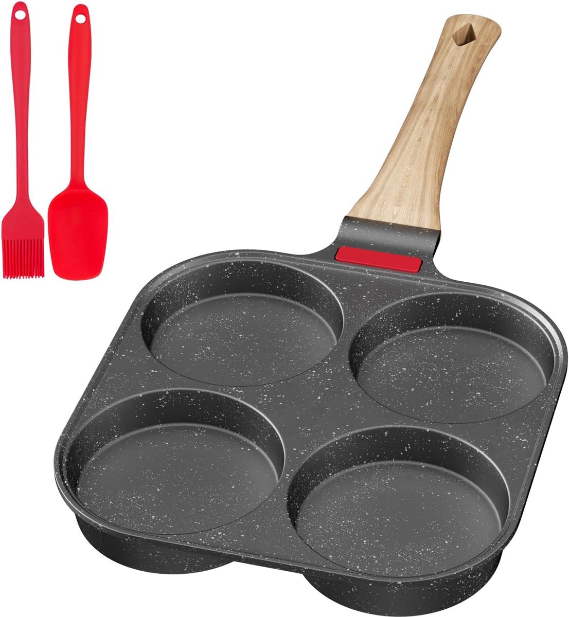 4-gats Eierpan & Pannenkoekenpan, Spiegeleipan, Spiegelei Hamburger, Pannenkoekenpan, Spiegeleivorm, Pannenkoeken met antiaanbaklaag aluminium, voor inductiekookplaat & gasfornuis