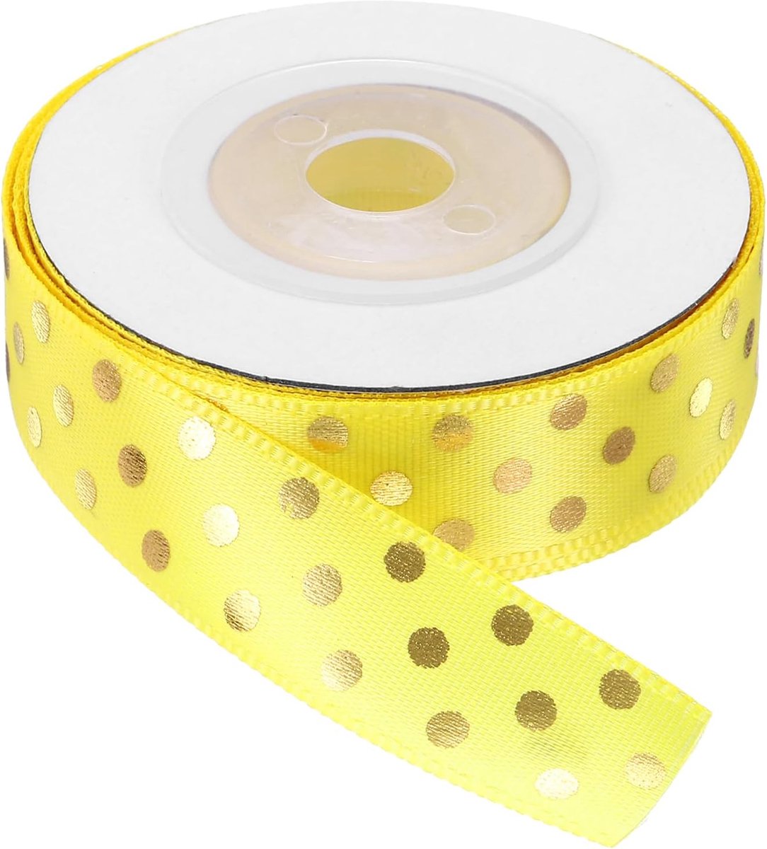 Satijnen lint, 1,6 cm x 9 m, cadeaulint met gouden stippen, kleurrijke banden, stoffen lint voor geschenkstrikken, DIY, knutselen, Pasen, Halloween, bruiloft, feest, geel