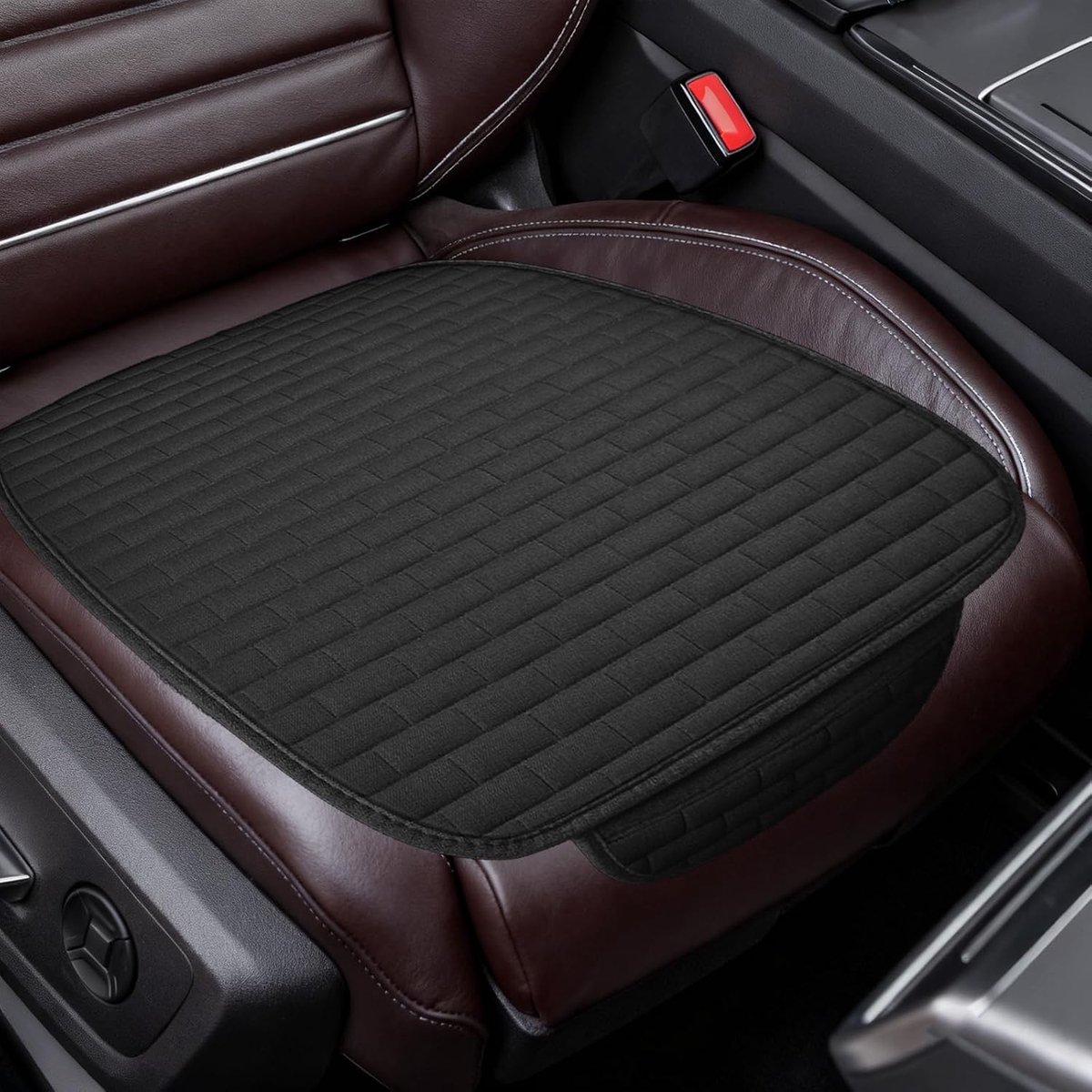 voorstoelhoes, antislip zitkussen voor bestuurder, zacht en ademend rijkussenbeschermer met opbergvak, minimalistische linnen voorstoelmat, universele stoelhoes voor auto, SUV (zwart)