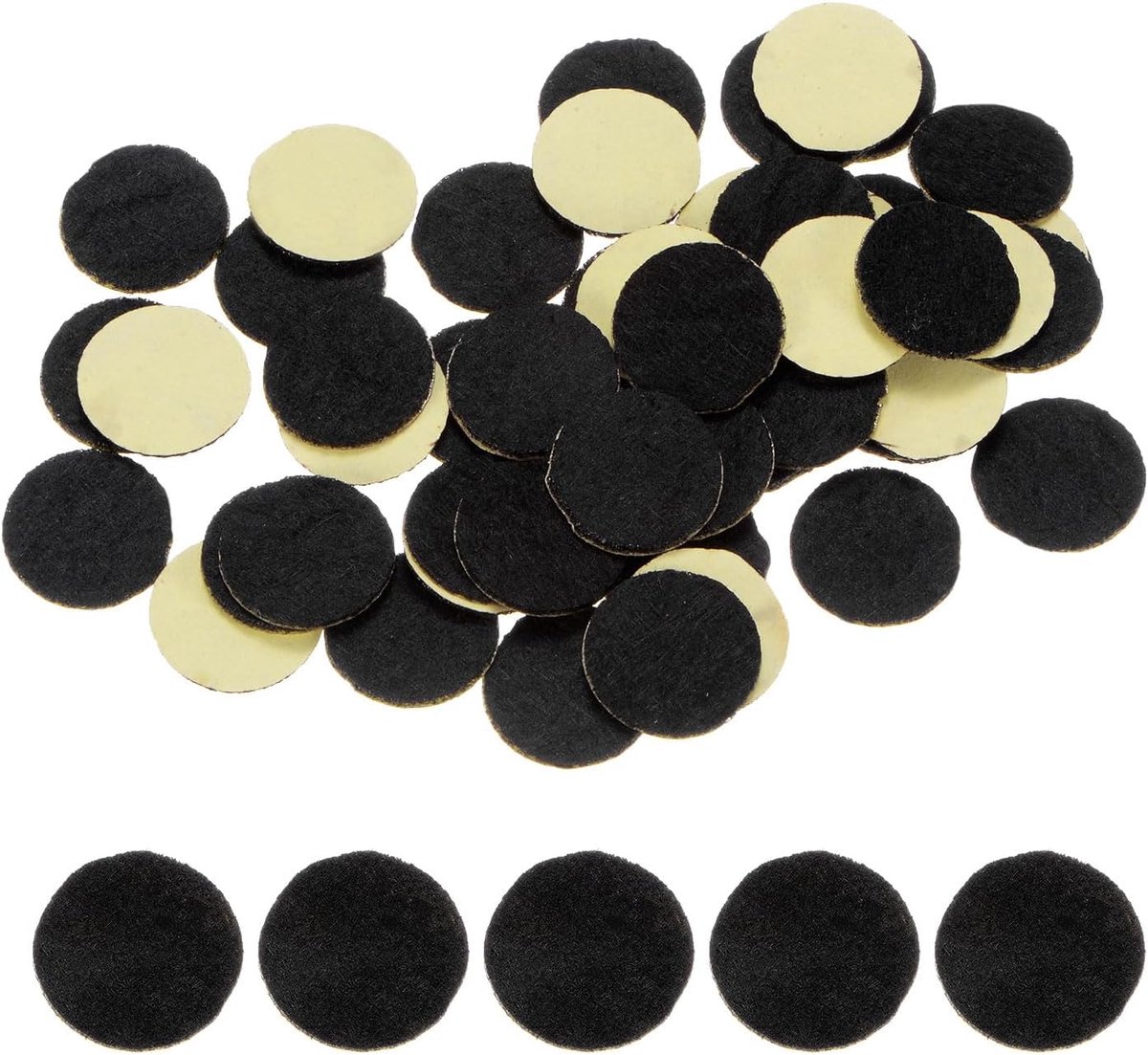 48 stuks ronde zelfklevende viltcirkels, 15 mm, voorgesneden vilten stickers van vliesstof voor doe-het-zelf naai- en knutselprojecten, zwart
