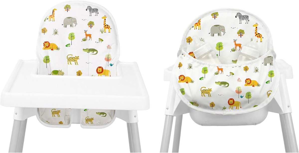 IKEA Kinderstoelkussen, Voor Antilop Kussen, Met Stoeltas, Voor IKEA Antilop Kinderstoel, Katoen Antislip, Zacht, Babyzitten Comfortabeler (Bos Dierpatroon)