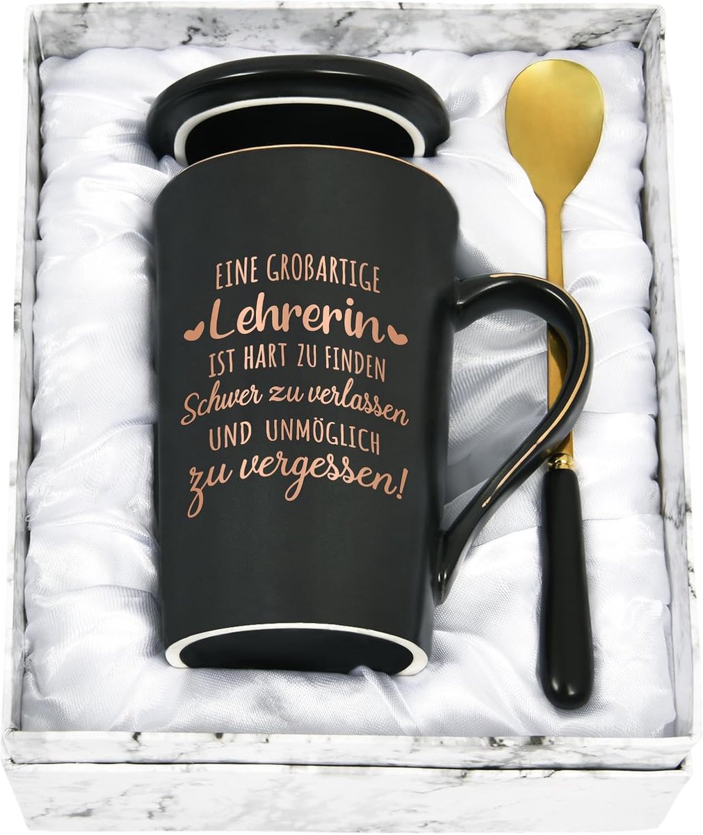 Mok afscheidscadeau voor leraar - Een geweldige leraar is hard te vinden - koffiemok voor afscheidscadeau voor favoriete leraar voor afscheidsfeest, 400 ml, zwart