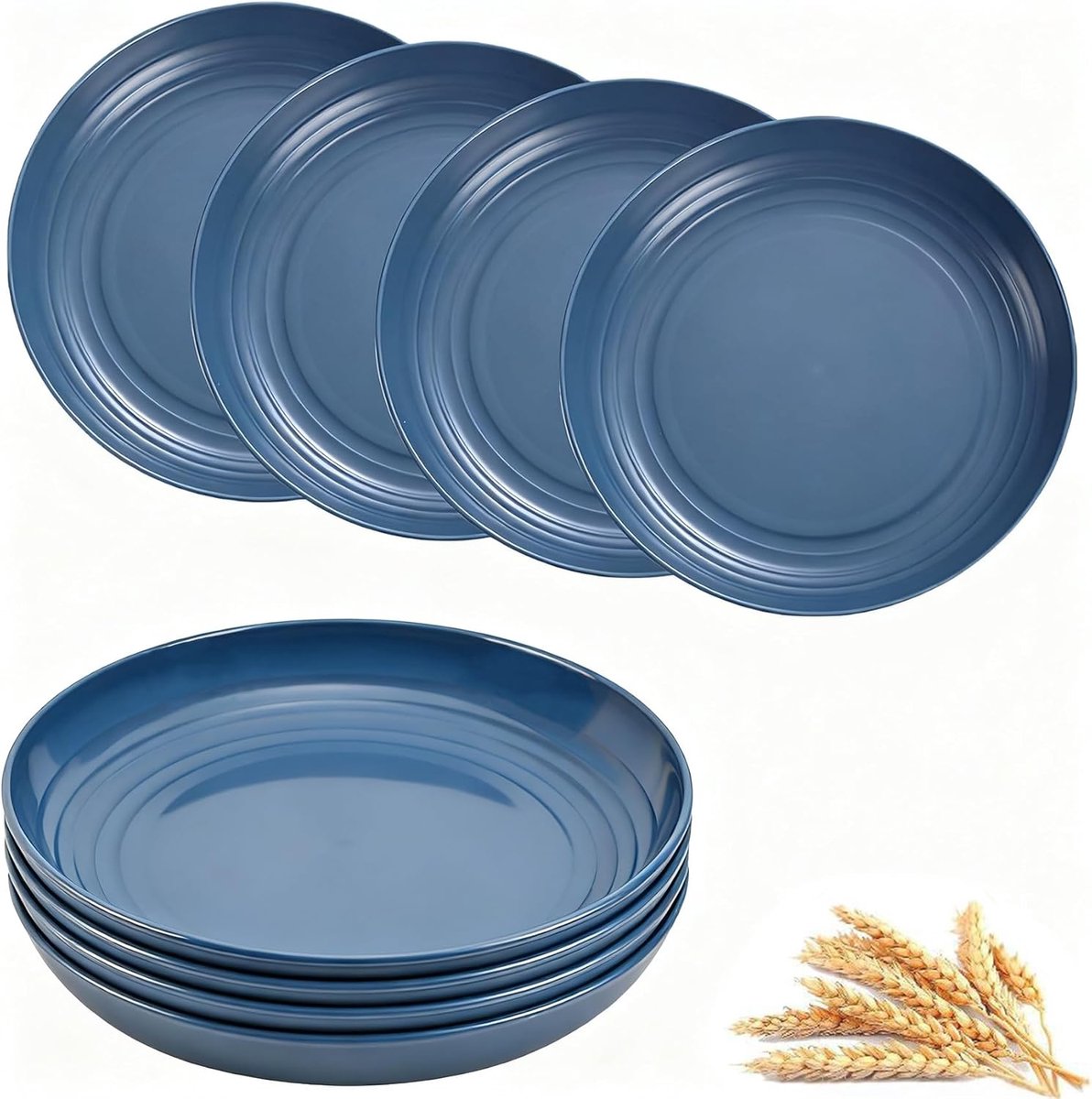 Herbruikbare set van 4, 23 cm onbreekbare dinerborden, lichte campingborden voor picknick, salade, pasta, feest, huis, kantoor, vaatwasser- en magnetronbestendig (Donkerblauw)