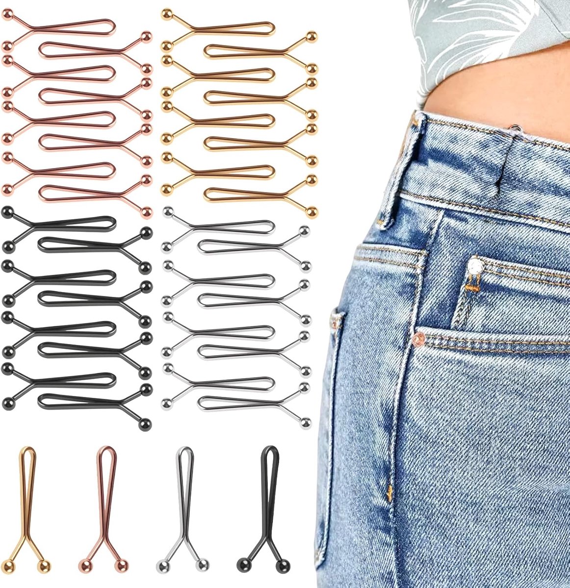 36 Stuks Parel Jeans Knoop Spelden,3,5×1,7cm | Aanpasbare Taille Clips voor Broeken en Rokken,Direct Pant Taille Tightener Jeans Knop voor Jurk Anti Wandelen Licht Vast