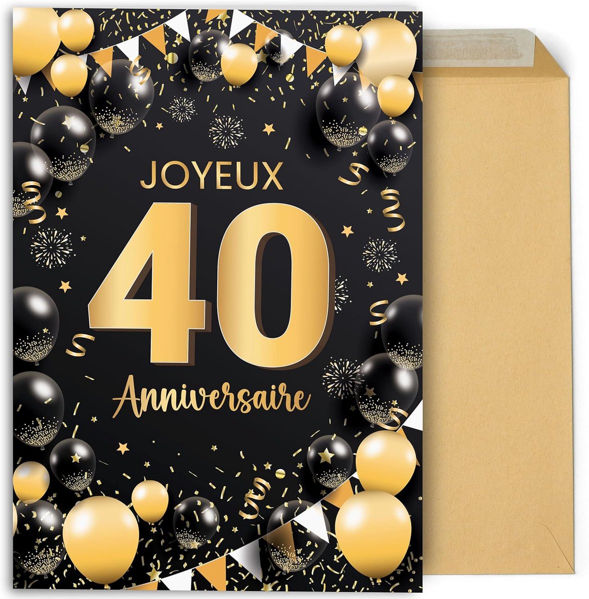 Carte d’anniversaire 40 ans. Grande carte pliable 42x30 cm avec félicitations pour famille, amis et collègues (40 ans)