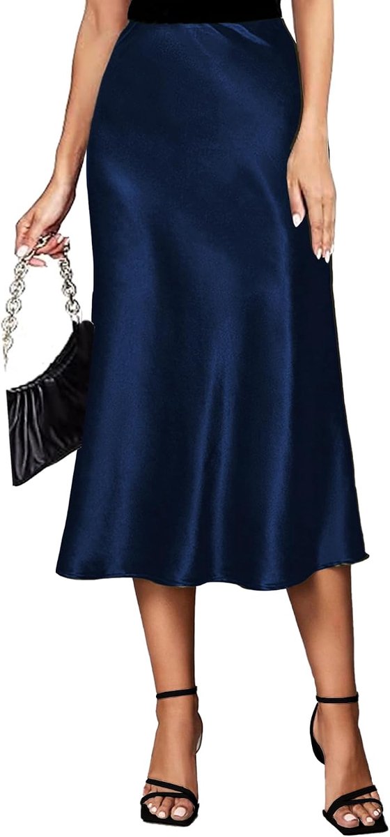 rok voor dames, met elastische taille, hoge taille, elegant, zijde, maxi, zomer, zakelijke midi-rok