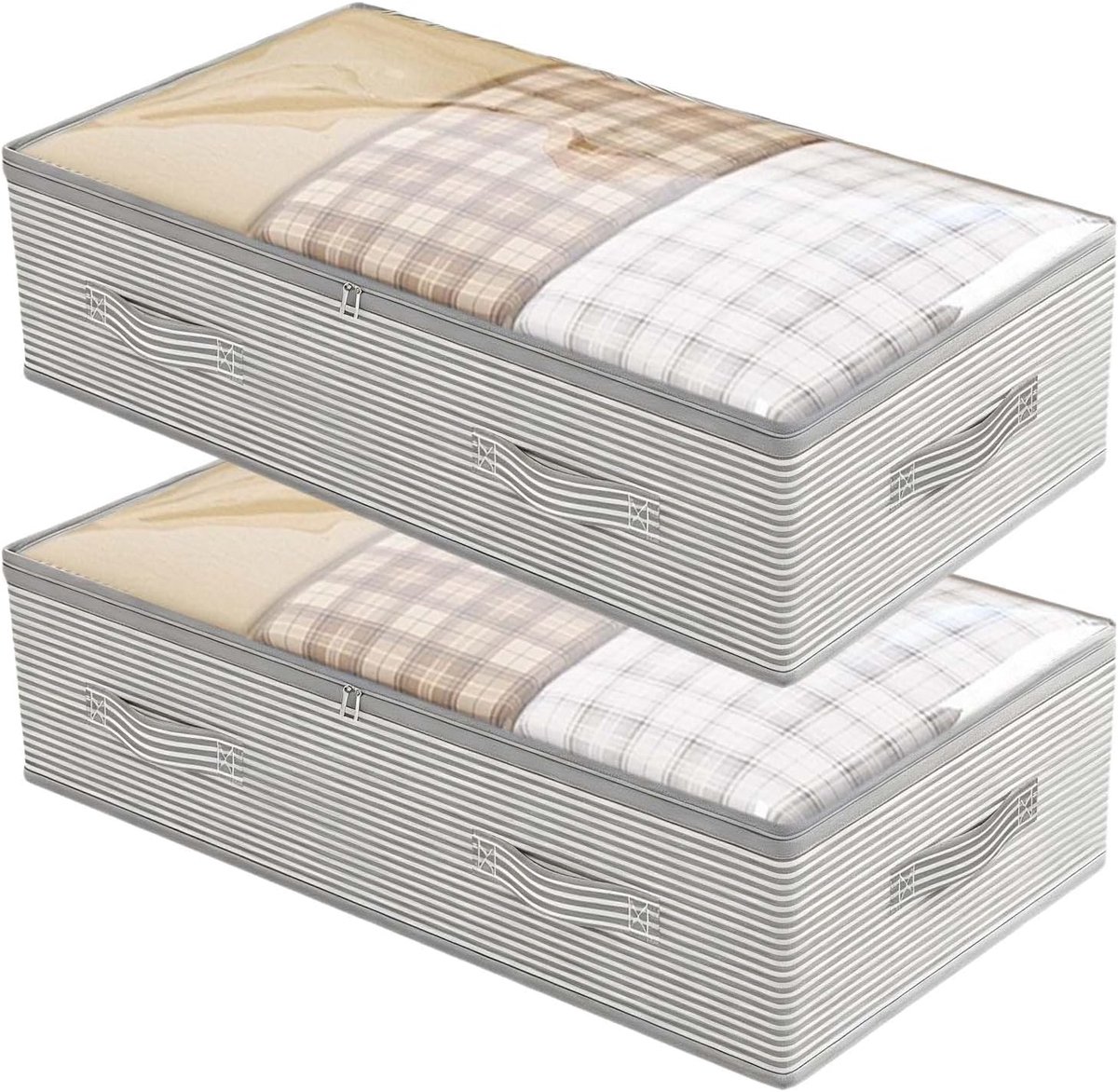 2 stuks onderbedorganizers, ruimtebesparend, opvouwbaar, met transparant venster, organizer voor dekbedden, beddengoed, kleding, 80 x 40 x 18 cm