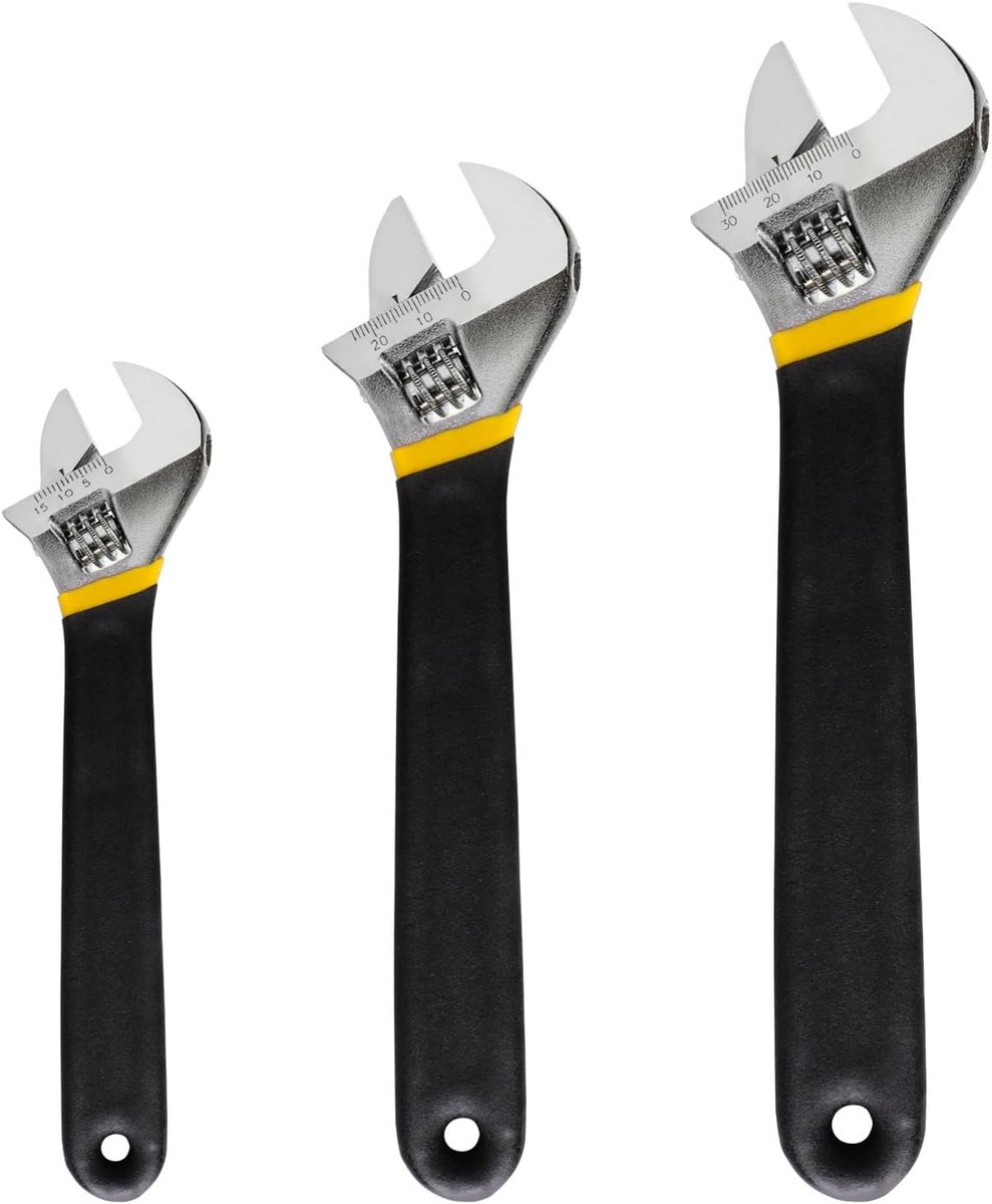 Verstelbare steeksleutel, inclusief 150 mm, 200 mm, 250 mm, verstelbare moersleutel, steeksleutel voor doe-het-zelvers en professionals