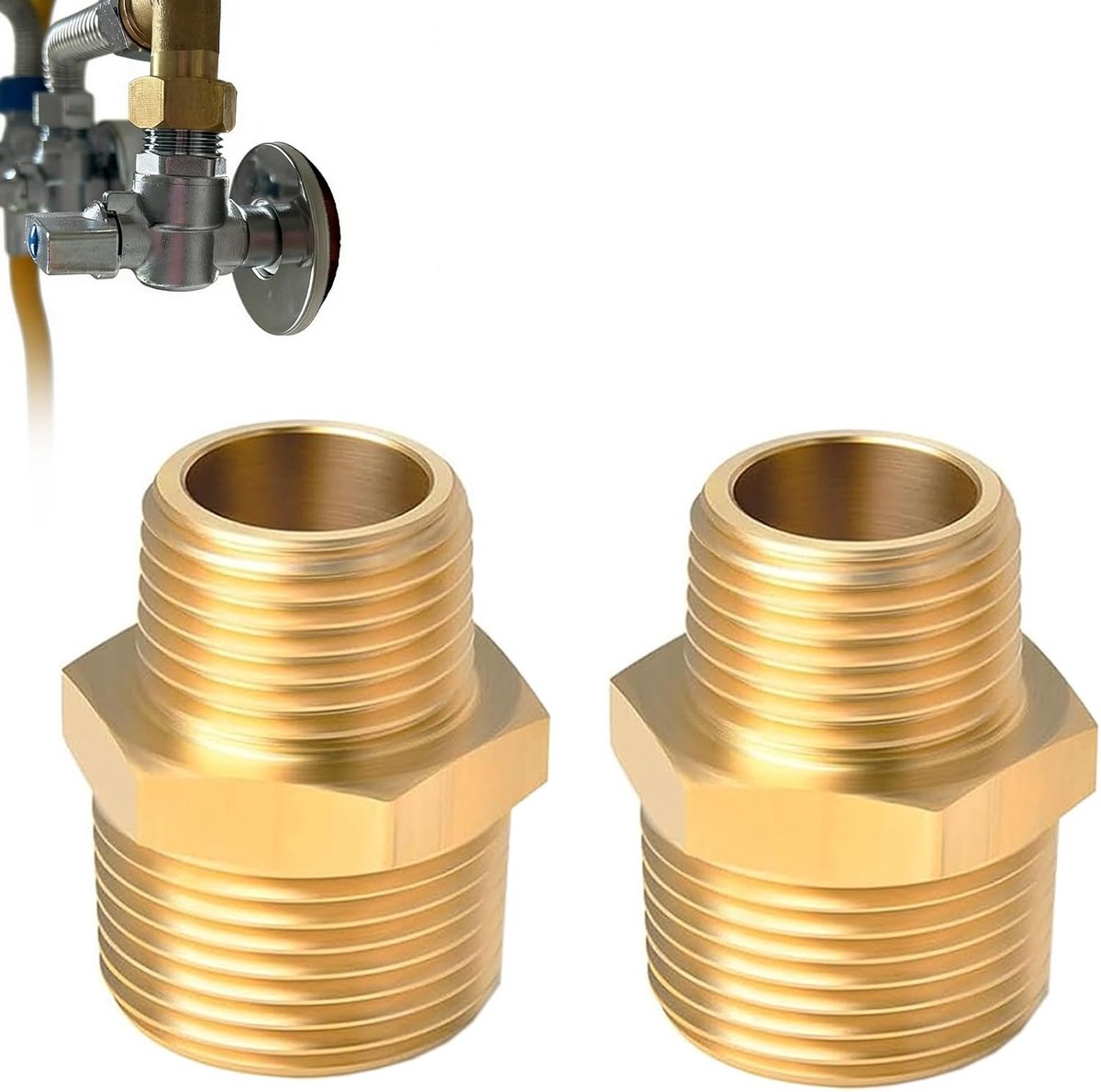 2 stuks messing verloopstukken, 3/4 inch naar 1/2 inch, 3/4 inch naar 1/2 adapter voor waterbuizen, weerhaak 3/4 inch buitendraad, aansluiting voor sanitaire installaties (20 x 25 mm)