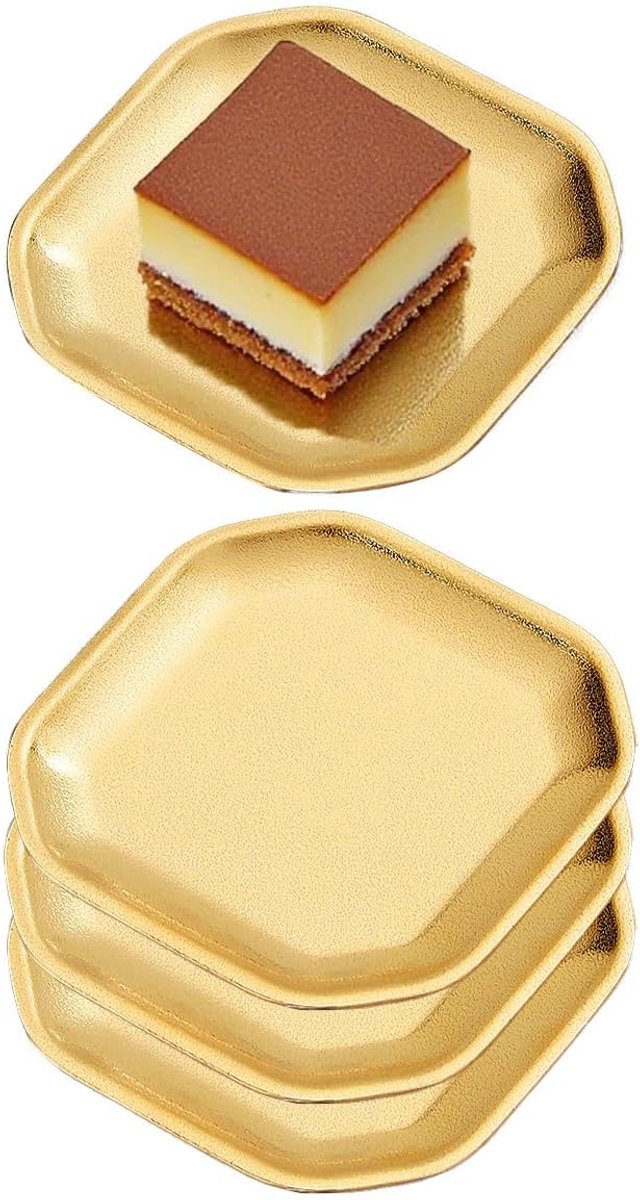 Platte Borden voor Voorgerecht 12x12cm,Set van 4,Kleine Dinerborden,vierkant，Goud