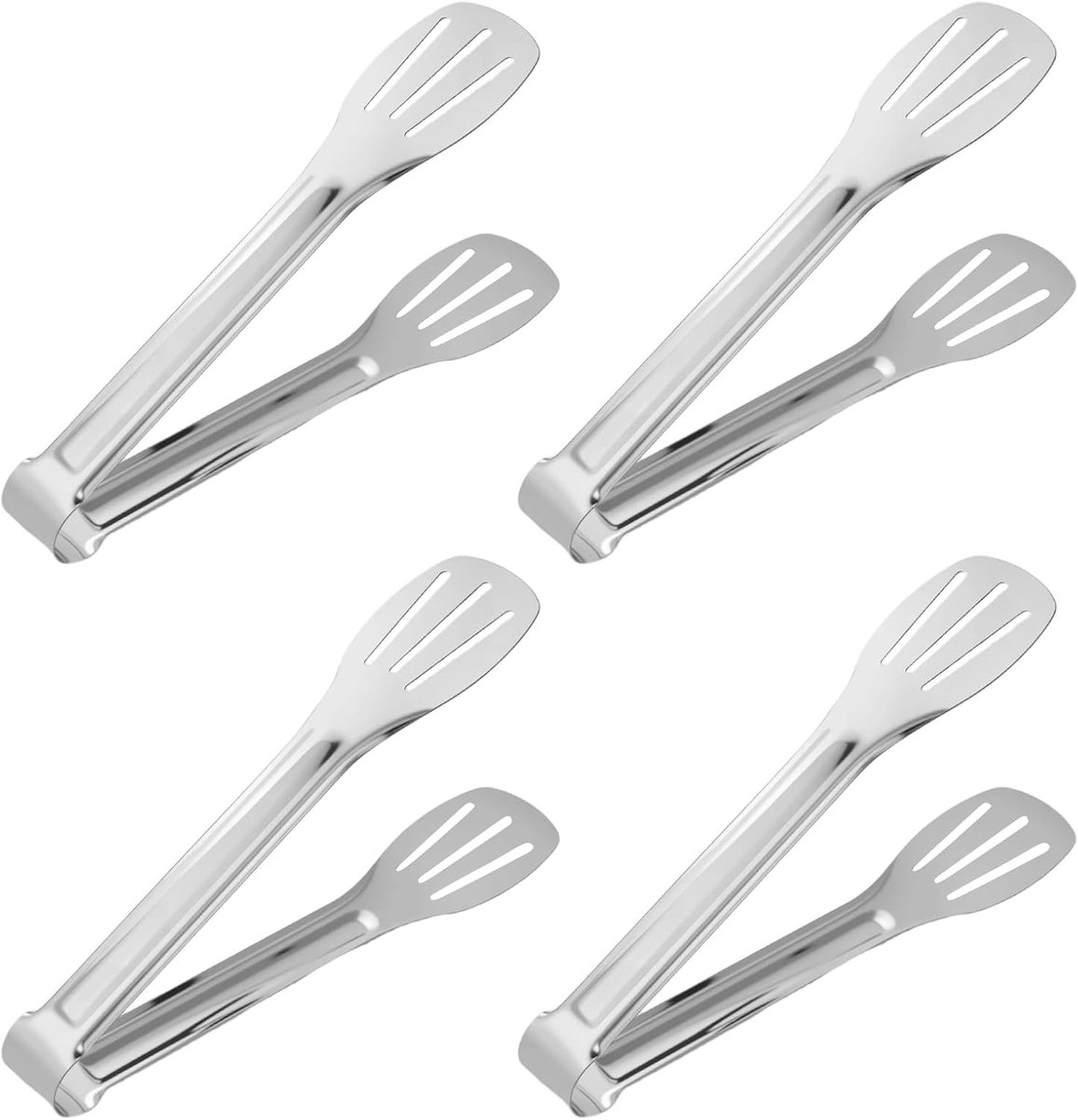 4 stuks keukentang, roestvrij staal, 17,8 cm gebaktang, antislip, grilltang voor barbecue, salade, bakken, familiebijeenkomsten