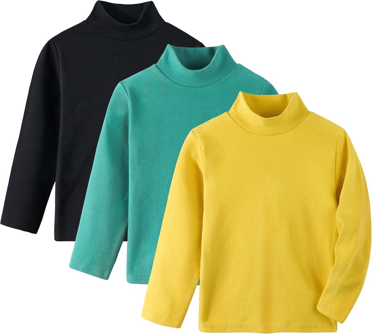 Set van 3 tops met opstaande kraag, lange mouwen, voor baby's en kinderen (1-6 jaar), zacht katoen, thermische onderlaag