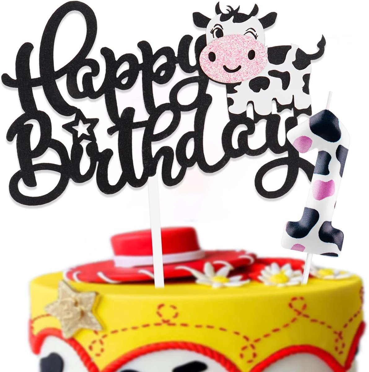 Thema taartdecoratie met Happy Birthday taartdecoratie en verjaardagskaarsen, nummer 1 voor 1e verjaardag, meisjes, jongens, kinderen, verjaardagsfeest