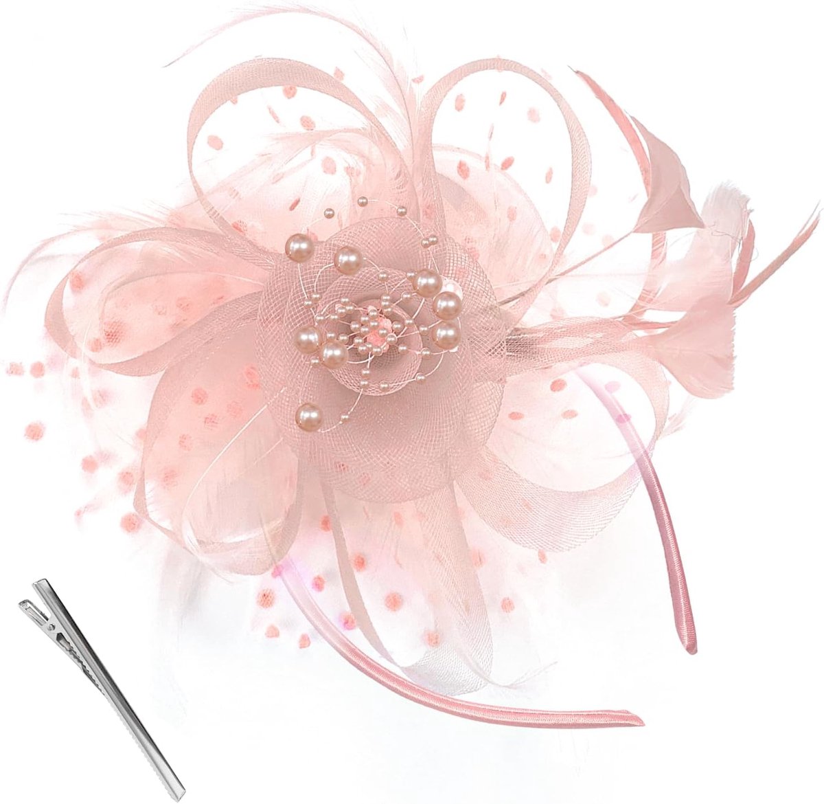 fascinators voor dames, bruiloften, hoofddeksel met veren en haarband met clip, haaraccessoire voor lenteraces, tuinfeest, cadeau-idee
