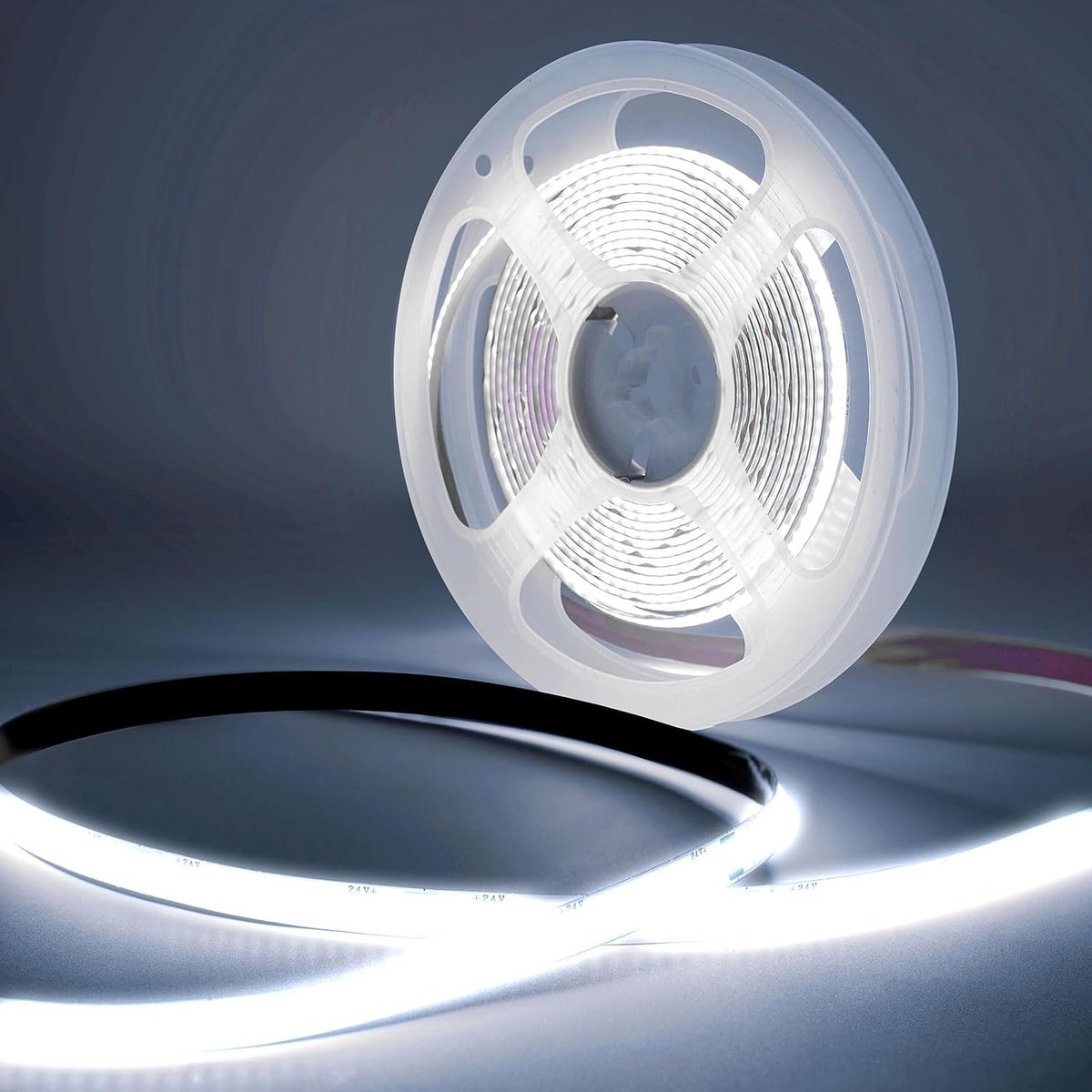 LED strip 3 m, 24V 6500K 8mm brede LED strip koudwit, 320 LED's/m, met RF-afstandsbediening en voeding voor keuken, TV LED achtergrondverlichting, spiegel, PC, slaapkamer