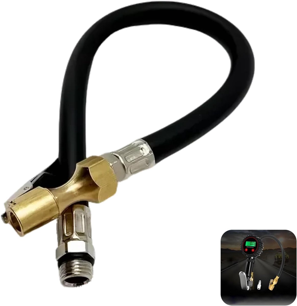 bandenpomp, hoogwaardige bandenpomp, 37 cm, robuuste rubberen luchtslang met messing ventiel voor fiets, motorfiets en auto, eenvoudige installatie, duurzaam en efficiënt