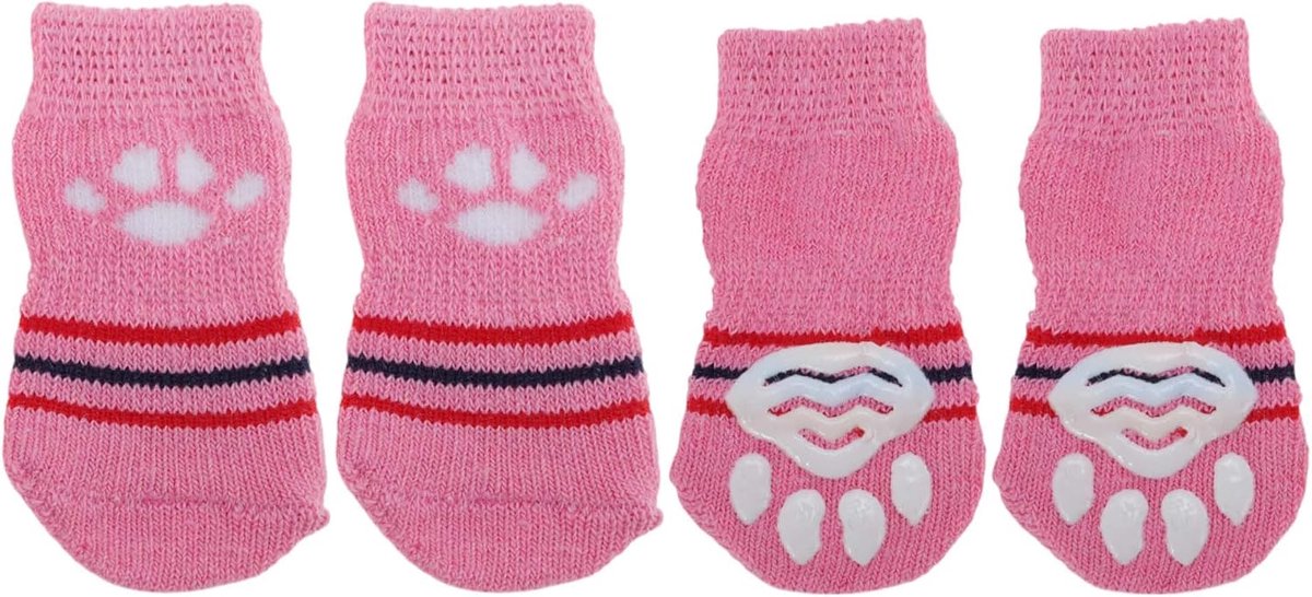 antislipsokken voor honden, katten, huisdieren, indoorsokken, pootbescherming en tractie dankzij siliconengel voor honden en katten, 1 set (4 stuks), rozerood, groot