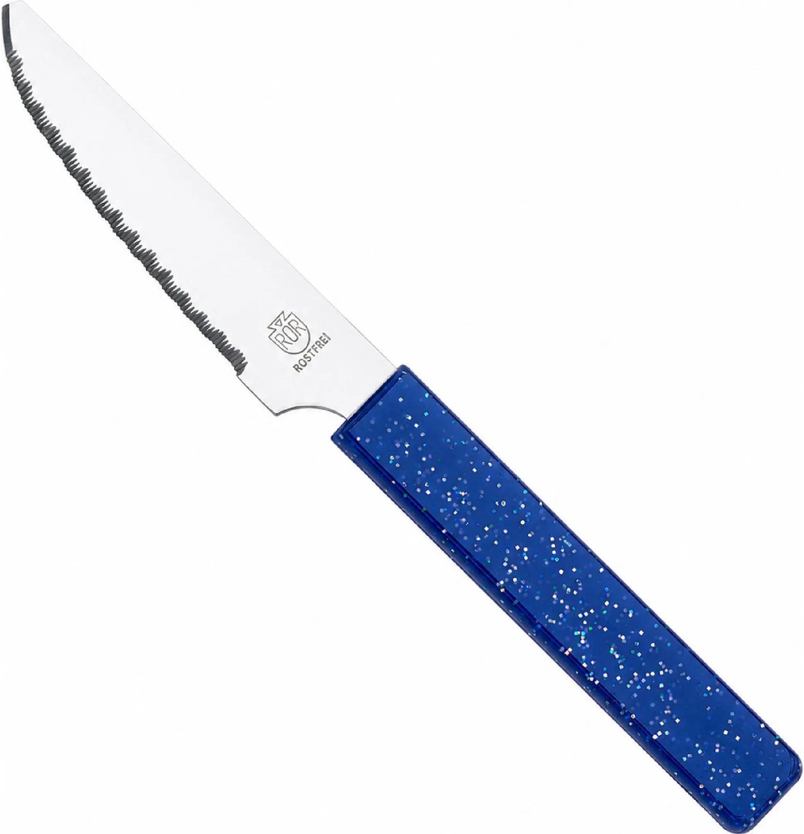 RÖR Solingen Broodmes 10 cm met blauwe handgreep en glitterafwerking