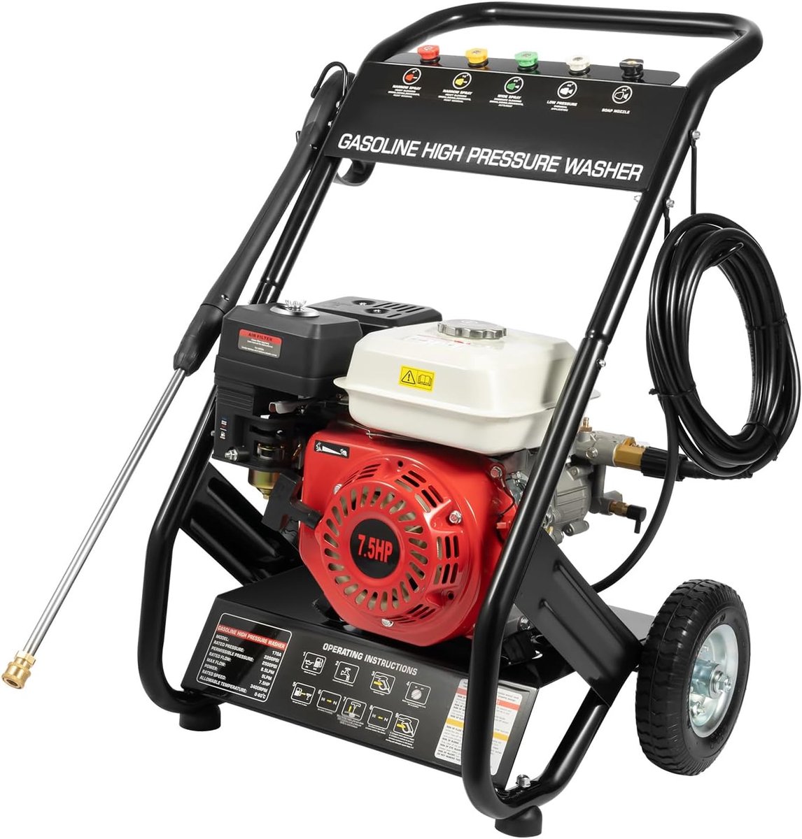 Mobiele hogedrukreiniger 7,5 PK - 2200 PSI - 5 sproeimonden - voor patios en voertuigen - SnelShoppen